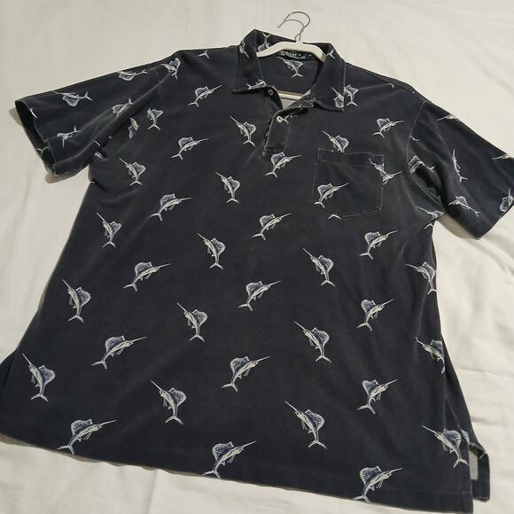 VTG POLO by Ralph Lauren large Navy Blue 100% cotton SAILFISH polo short-sleeved - Picture 4 of 12